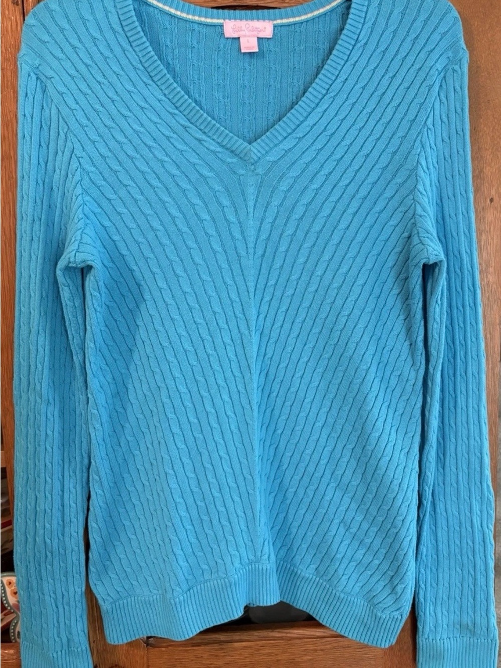 Lilly Pulitzer Turquoise V-Neck Cable Knit Sweater